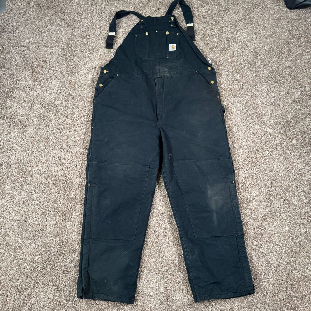 Vtg Carhartt R02 BLK Men’s Black Cotton Duck Bib Overalls 50x32 Workwear Utility